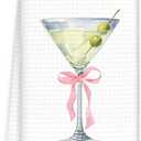 Martini Decor Bow Kitchen Towels, Gifts for Martini Lovers Hand Towels, Pink BowMartini Dish Towel Tea Towel for Kitchen Home Bar Decorative, Coquette BowMartini Bar CartDecor, 16x24In