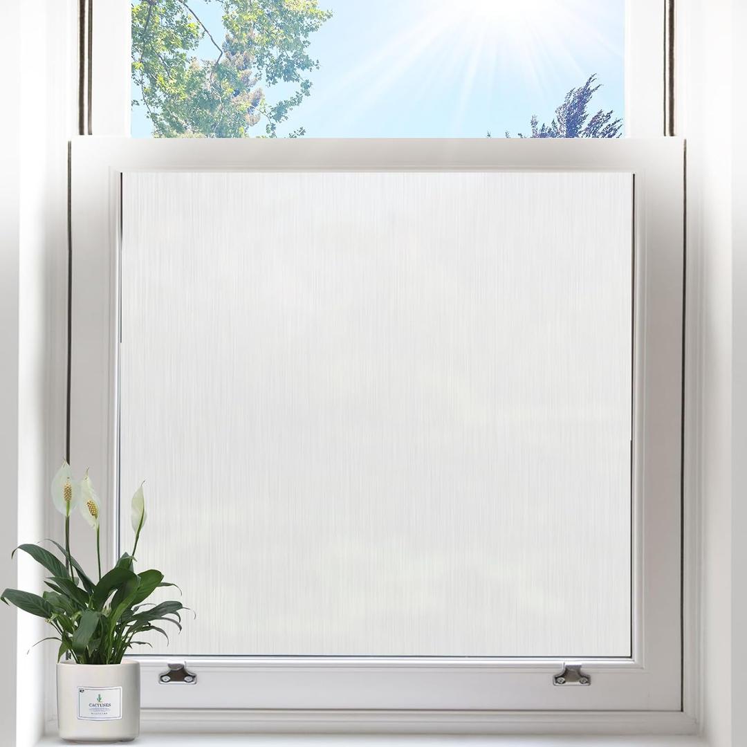 Frosted Window Privacy Film - Brushed Silver Static Cling Glass Film for Bathroom, Day and Night Door Privacy Film Window Cover to Stop Dog Barking, 17.5 x 157.4 Inch, White