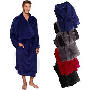 Ross Michaels Mens Robe Shawl Collar Wrap Style - Mid Length Plush Fleece Bathrobe (Midnight Blue, 2X-Large/3X-Large)