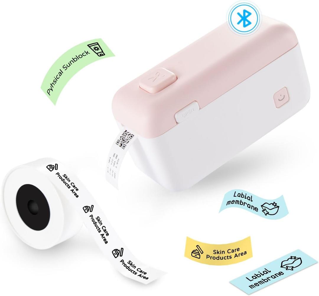 Mini Label Printer - Portable Bluetooth Label Maker Machine with Tape, HP4 Sticker Maker for Kitchen Storage, Home Organization