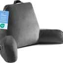 OAISZ Reading Pillow for Sitting in Bed Adult, 19" Reading Pillow with Shredded Memory Foam, Back Pillow for Sitting Up with Extend Arms, Pockets, Bed Pillow with Washable Cover, Grey