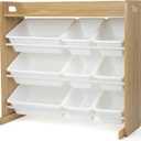 Humble Crew Toy Storage Organizer with Top Shelf and 9 Removable Bins, Natural/White Toddler Bookshelf with Toy Organizer - Modern Toy Rack Ideal for Kids' Rooms, Playrooms, and Nurseries