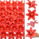 Suncalla 30 Pack Large Artificial Lilies Flower Heads with Realistic Stamens 5.9" Faux Fake Lily Flower Heads Bulk for DIY Crafts Cake Wedding Bridal Wreaths Table Home Party Decor (Red)