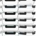 GULFLIN 12 Pack 22oz Glass Meal Prep Containers, Food Storage Containers with Lids, Air-Tight, Leak-Resistant, Freezer to Microwave Safe - Grey Set