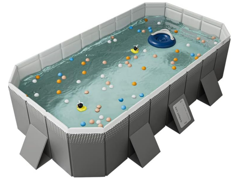 Foldable Swimming Pool, Rectangular Above Ground Swimming Pool for Outdoor Family Square Pool with Drain Plug and Drain Hole, Easy to Assemble, Pool for Backyard Dog Pools (2.6m)