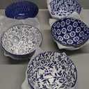 vancasso SELENE 24 oz Cereal Bowls set of 5, Ceramic Soup Bowls for Kitchen, Dishwasher & Microwave Oven Safe- for Cereal, Soup, Pasta, Salad, Blue & White Floral Design Bowl Set