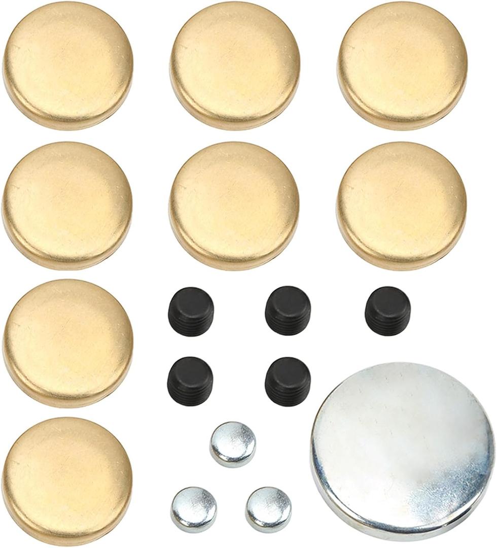 Engine Freeze Plug Kit Brass Freeze Frost Expansion Plug Parts MPE-100BR Compatible with Chevy Small Block 283ci 305ci 327ci 350ci 1957-1997