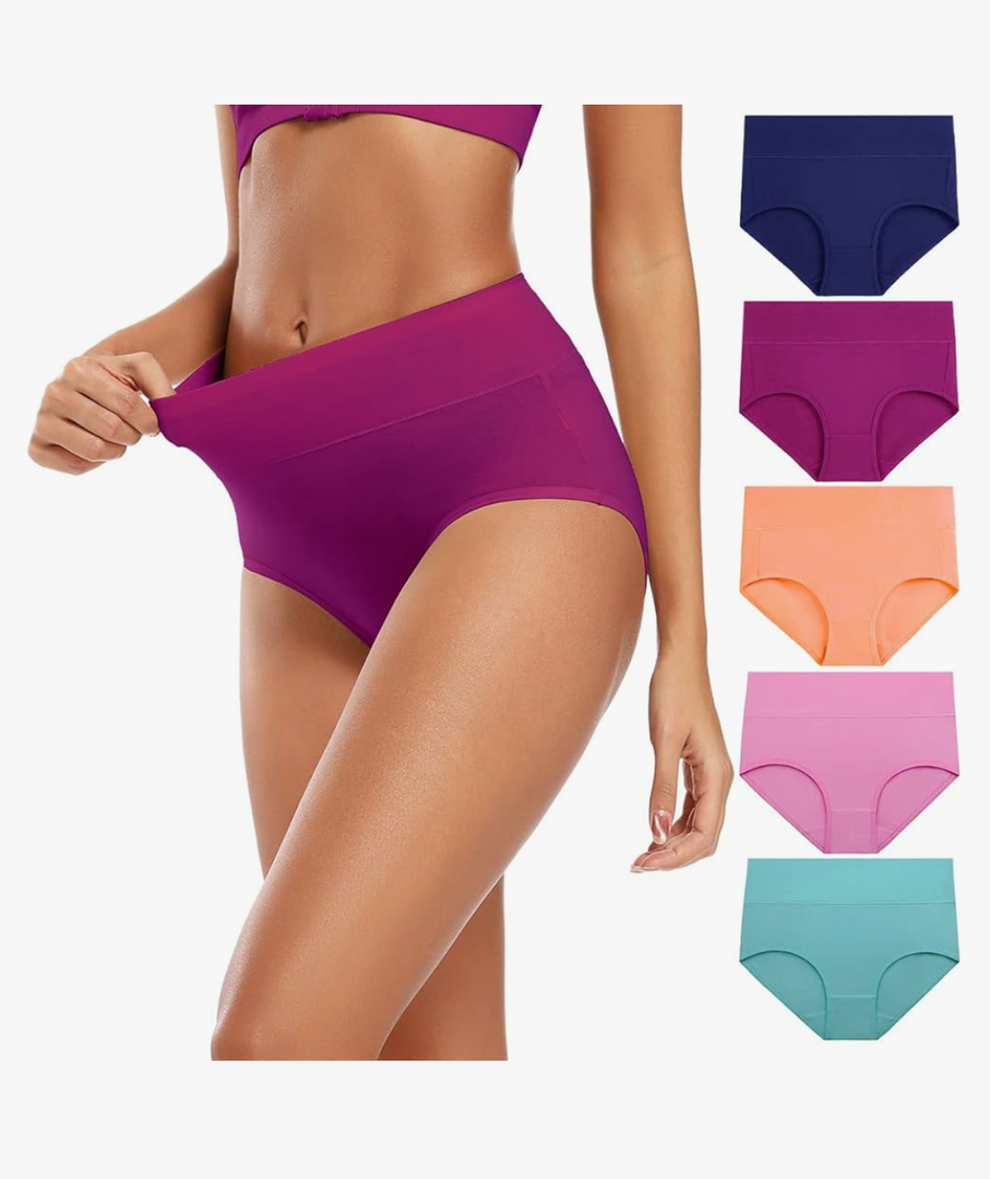 Molasus Women's Cotton Underwear High Waisted Full Coverage Ladies Panties, L