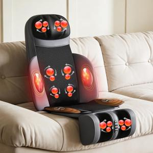 Kalamera Shiatsu Neck Back Massager for Chair with Foot Massager Full Body Massage Machine with Deep Kneading Nodes, Vibration Seat Pad, Heating Light for Home Office Use Relaxation Gifts for Parents