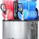 30L Commercial Slushie Machine, 2-Tank Frozen Drink Maker for Margarita | Slushie Machine Wine Frappe, 8 Gal LED Stand-up Slush Dispenser Bar Restaurant Party 1000W Fast Cool Auto Clean ETL Listed