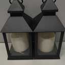 2 Pack 10.2” Candle Lanterns Decorative Indoor Hanging Lanterns with Warm Flickering LED Candle 6 Hours Timer,Black Battery Powered Candle Lantern Table Centerpiece Mantle Shelf Home Decor