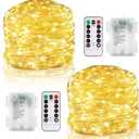 Fairy Lights Battery Operated, 2 Pack 20FT 60 LED Twinkle Lights with Remote Timer, Silver Wire String Lights Mini Fairy Lights for Bedroom Christmas Tree Party Wedding Indoor Outdoor(Warm White)