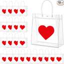 Kolldenn 12 Pcs Mother's Day Heart Gift Bags Bulk – Clear PVC Bags with Handle, Reusable Treat Tote for Mother Women Weddings Birthdays Anniversaries Party Favors (Red, 9.84"x 9.84"x 3.54")