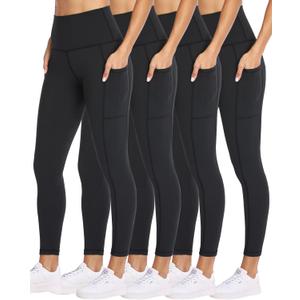 NexiEpoch 4 Pack Leggings for Women with Pockets- High Waisted Tummy Control for Workout Running Capri Yoga Pants (Small-Medium, 1#black*4)