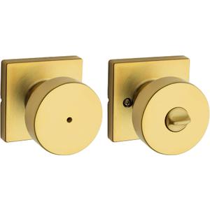 Kwikset Pismo Interior Privacy Door Knob with Lock, Door Handle for Bathroom and Bedroom, Satin Brass, Square, Keyless Turn Lock Doorknob, Microban Protection (1 Pack)