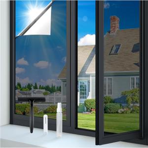 rabbitgoo One Way Window Privacy Film Tint with 3 Tools for Home, Sun Heat UV Blocking Control Reflective Adhesive Mirror Tint See Out Not in Office Door Covering, Black Silver, 17.5 x 78.7 inches