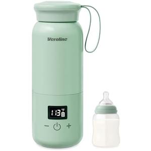 Veroline Portable Bottle Warmer for Travel, 10 Oz Baby Botle Warmer with Adjustable Temperature & Keep Warm for Formula, Breastmilk, Cordless Milk Warmer, Rechargeable Outdoor Water Warmer