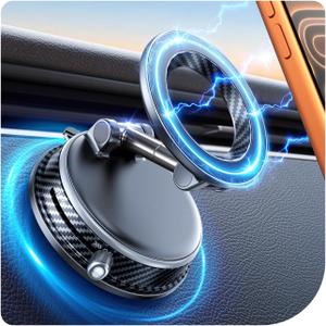 Upgraded Car Phone Holder for Magsafe [108+LBS Strongest Suction & 3000gf Magnetic] Vacuum Magnetic Phone Holders for Your Car 360 Adjustable Car Phone Mount for iPhone & Android Grey