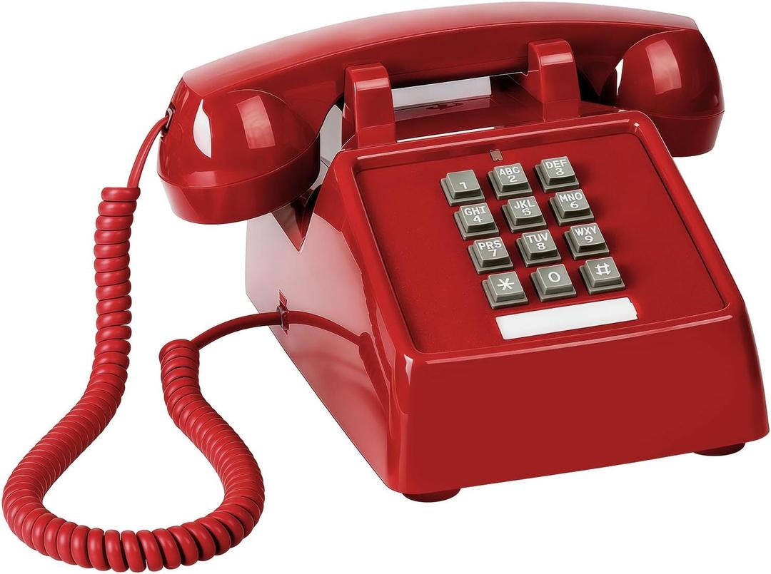 Vintage Corded Phones for Landline Old Telephone with Mechanical Ringer Receiver Volume Adjustable Retro Analog Desk Phone for Home House School, Red