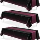 3Pcs Black and Maroon Purple Tablecloth Party Decorations,Plastic Black Table Cloth Printed Maroon Purple Table Runner Disposable Rectangle Table Cover for Birthday Wedding Graduation Party,54x108Inch