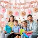 Congratulations The Beginning of a New Chapter Banner, Graduation Decorations Glitter Banners Rose Gold Garland Paper Pompoms, Farewell Party Supplies for Retirement Job Change Divorce Decoration