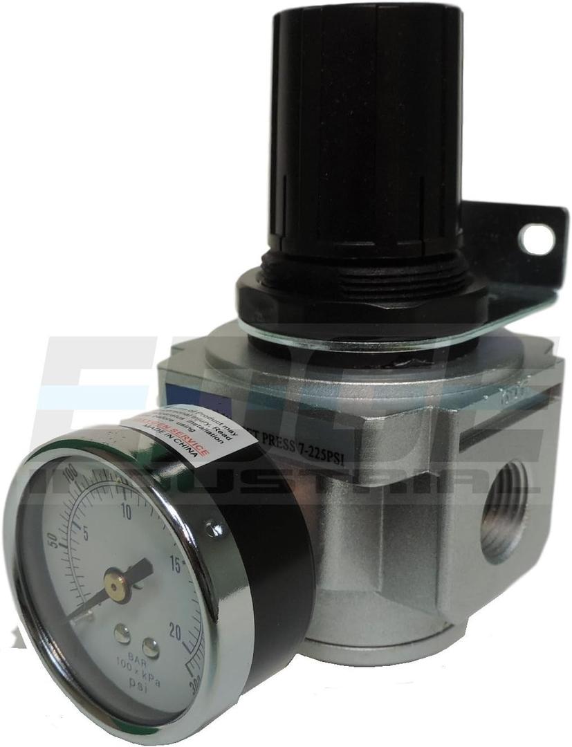 Heavy Duty in-LINE Compressed AIR Pressure Regulator for AIR Compressor, 7 to 215 PSI Adjustable, HIGH Flow Rate, Wall Bracket and Gauge Included (1/2" NPT, 130 CFM)