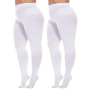 Citystl 2 Pairs Plus Size Tights for Women, 80D Opaque White Tights, Solid Color Soft Microfiber(White-5XL/6XL)
