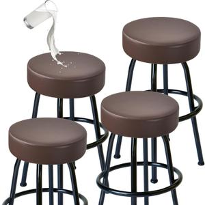 FUANGUI Bar Stool Covers Round Set of 4, Waterproof PU Bar Stool Seat Covers with Elastic Bands,Bar Stool Chair Covers Washable Stool Slipcover for 16-18 Inch - Coffee