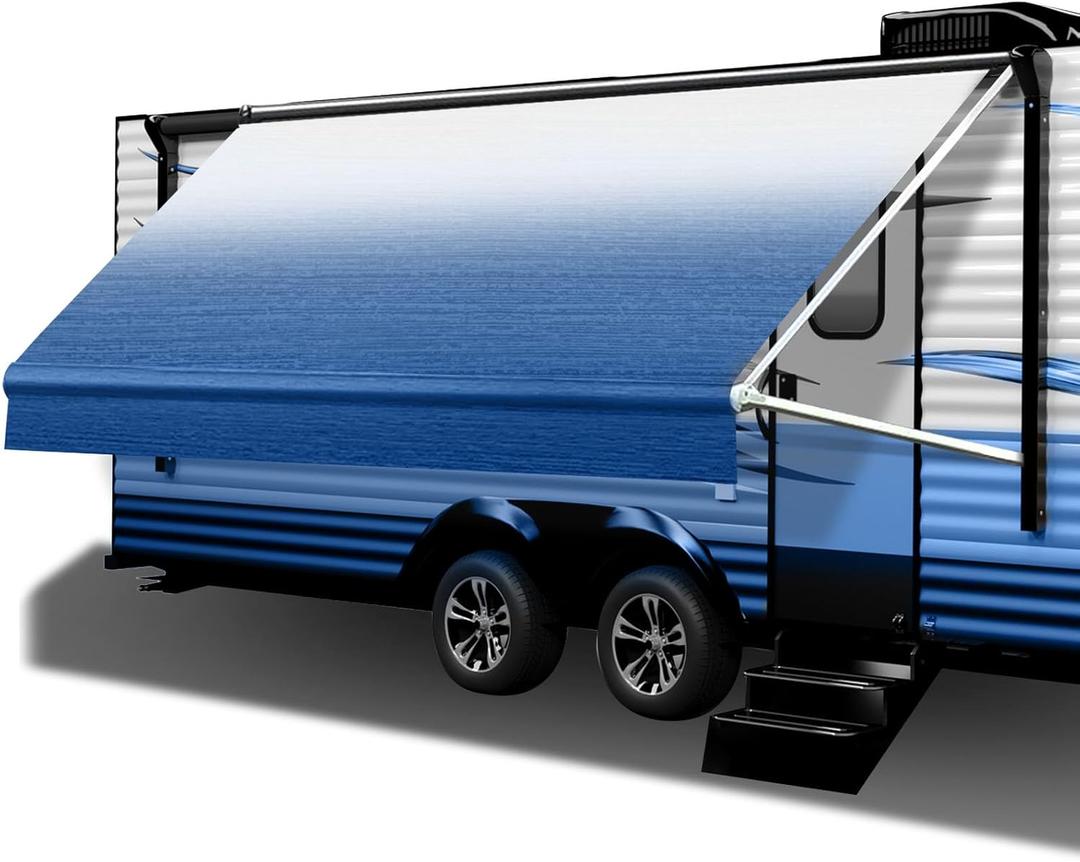 RV Awning Fabric Replacement 12FT (Fabric 11' 2"), Heavy Duty Camper Awning Replacement Weatherproof Vinyl Universal Outdoor Canopy for Camper, Trailer, and Motorhome Awnings Blue