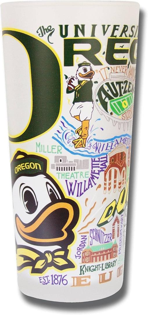 Catstudio Drinking Glass, University of Oregon Glass Cup for Kitchen, 15oz Dishwasher Safe Tumbler for UO Alumni