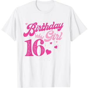 16th Birthday Girl Crown 16 Years Old Bday T-Shirt (XL White   )