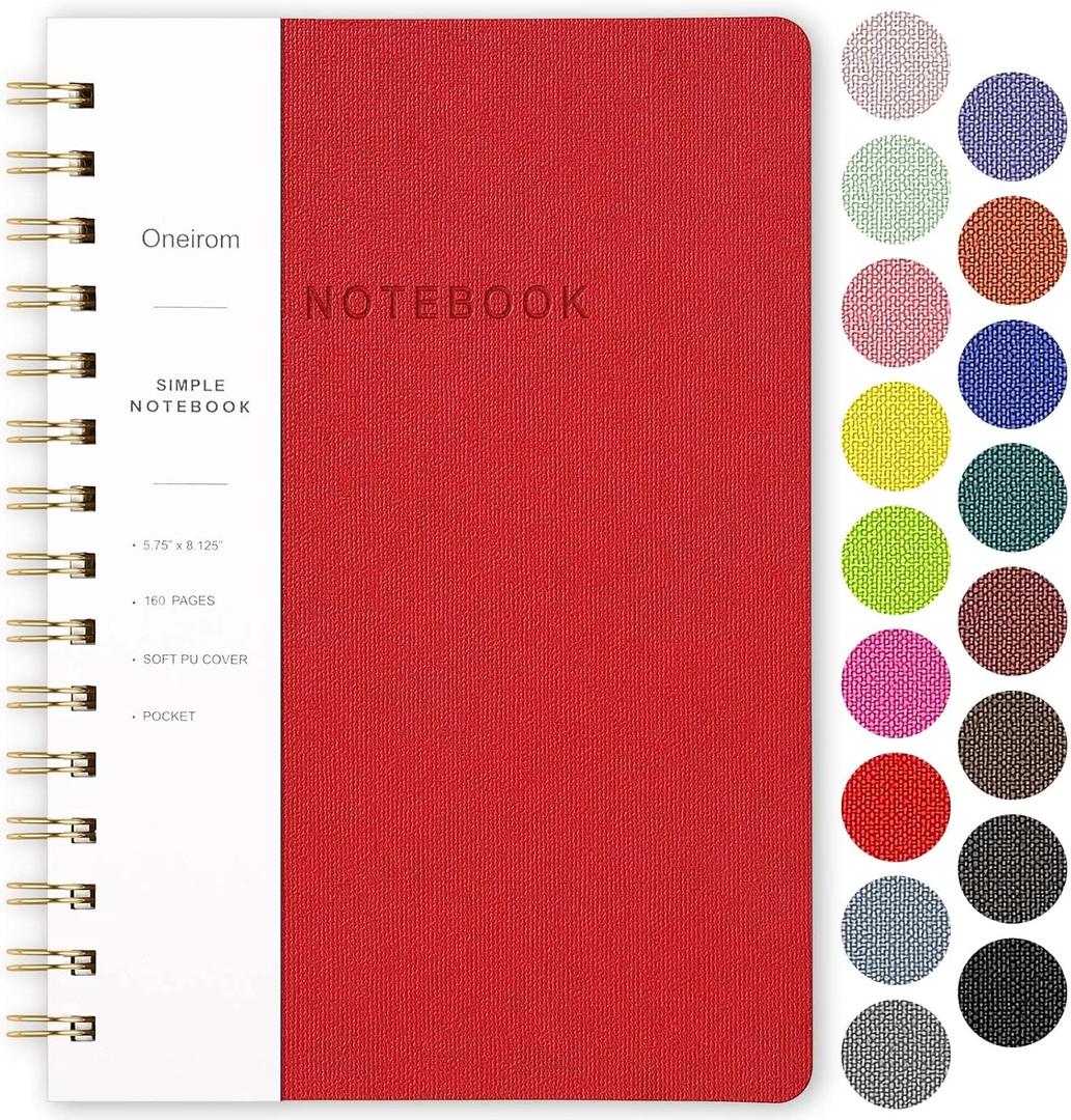 Spiral Notebook-5.75" x 8.125" College Ruled Journal with Inner Pockets and 160 Pages,PU Leather Cover Business Journal, Twin-Wire Binding Notebook Perfect for Office & Home School Supplies Dark Red