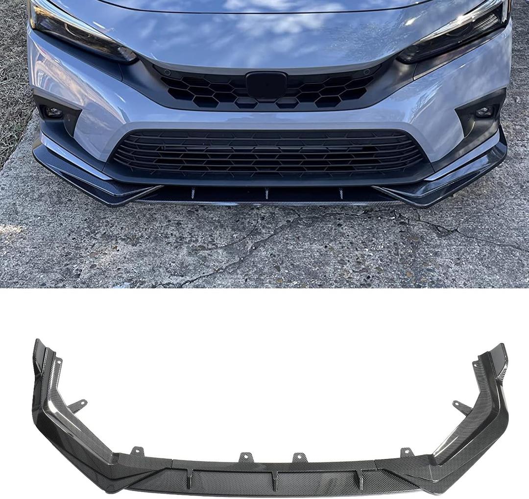Front Bumper Lip for Honda Civic 11th Gen 2022-2024 PP Front Lip Splitter Spoiler(Carbon Fiber Printing)