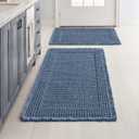 MIULEE Set of 2 Waffle Bathroom Rugs, Boho Bath Rug Super Absorbent, Non Slip Washable Ultra Soft Rubber Backed Shower Bath Mats for Floor, Tub, Shower, Bordered Design, Blue, 17"x24"+18"x30"