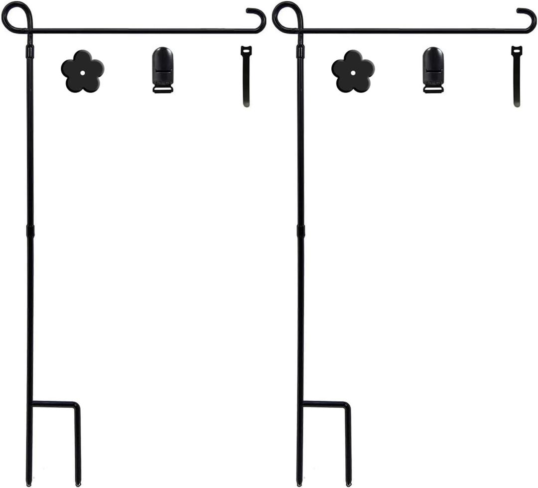 YEAHOME 2PC Garden Flag Holder Stand, Weather-Proof Yard Flag Pole Black Metal Powder-Coated Flagpole with Tiger Clip and Rubber Stopper for Garden Flags Outdoor Decorations