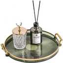 Acrylic Vanity Tray with Gold Handles, Decorative Serving Tray for Jewelry Comestic Candle Dish Plate, Vanity Counter Bathroom Table Organizer Green (11.8 ''x 1.3” H)