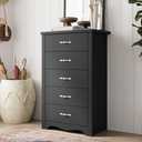 Black Wood Dresser for Bedroom with 5 Drawers, Tall Storage Chest of Drawers, Modern Solid Wood Dresser Cabinet for Closet, Nursery, Entryway, Girls Room, Kids Room, Hallway, Living Room