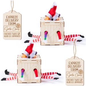 16PCS Christmas Elf Crate Wooden Arrival Box Shipping Box Delivery Crate Decorative Boxes (4.9 Inch 3-Set)