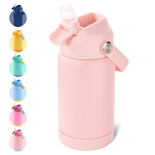 Kerilyn 12oz Kids Water Bottle, Stainless Steel Insulated Water Bottle for Kids, Toddler Cup With Straws Leak-proof, Toddler Water Bottles for School Boys Girls, BPA Free, Pink