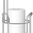 TomCare Toilet Paper Holder Toilet Paper Stand Free-Standing Toilet Tissue Paper Roll Bathroom Storage Shelf and Dispenser for 3 Spare Rolls Metal Wire Bathroom Accessories Storage Organizer (Silver Grey)