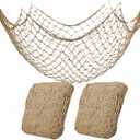 2 Pack Fish Net Decorations for Party,Natural Cotton Hawaiian Party Fishing Net Decorative, Nautical Themed Cotton Fishnet Under The Sea Pirate Ocean Beach Decor (Brown)