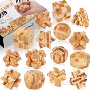 Wooden Brain Teaser Puzzles, 15pcs 3D Brain Teasers for Adults Teens Kids, Logic Mind Puzzle Box Lock Toy Removing Assembling 3D Small Puzzle Gift Set, Small 3D Unique IQ Hand Puzzles
