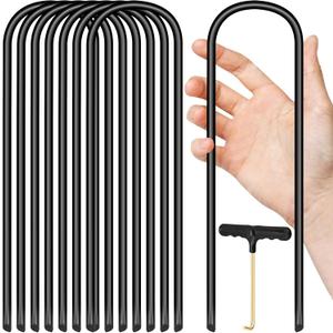Trampoline Stakes U Shaped Anchors Heavy Duty Metal - Long Trampolines Ground Wind Stakes for Soccer Goals, Camping Tents, Garden Decoration (Black 8pcs 10inch)