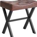 IBUYKE UShaped PU Vanity Stool, Square Makeup Chair with XLeg, Ottoman Seat Footrest Stool, MultiUse as Small Side Table, for Bedroom, Living Room, Dark Brown WBD019Z