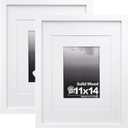 2 x Egofine 11x14 Picture Frames Made of Solid Wood 2 PCS White Covered by Plexiglass - for Table Top and Wall Mounting for Pictures 8x10 or 5x7 with Mat Horizontally or Vertically Display Photo Frame