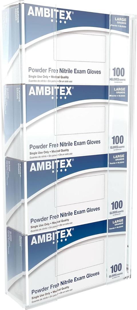 Kantek Wall Mounted Acrylic Glove Box Holder Dispenser, 4 Box Capacity, for Use in Food Service, Healthcare, Hospitals, Restaurants, 10.3" x 3.8" x 21.3", Clear, Quadruple