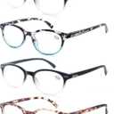 Reading Glasses for Women Cute Round Readers +2.00 for Small Head/Petite Face Lightweight Glasses w/Spring Hinges 4 Pack