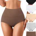 J-pone Womens Underwear Cotton High Waisted Strech Soft Full Coverage Briefs Ladies Postpartum Panties 5 Pack (Medium-Large)