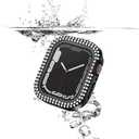2-Pack 2-in-1 Waterproof Bling Case for Apple Watch 40mm Series 6 SE 5 4 with Tempered Glass Screen Protector, Crystal Diamonds Rhinestone Overall Durable Cover Front & Back Bumper for iWatch 40mm (Black/Clear)
