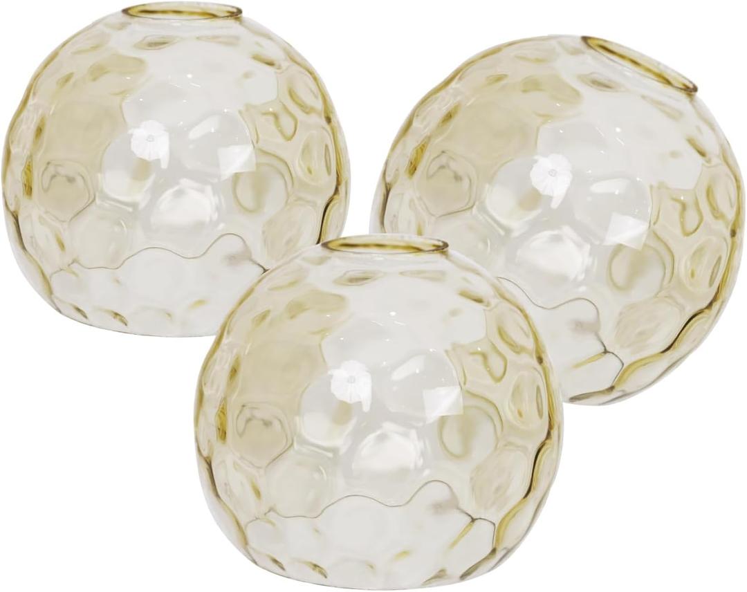 3 Pack Fixture Replacement Globe Shade, 6 Inch Diameter, E26 Base Amber Hammered Glass, Glass Globe Lampshade Cover for Pendant Chandelier Vanity Light No Hardware